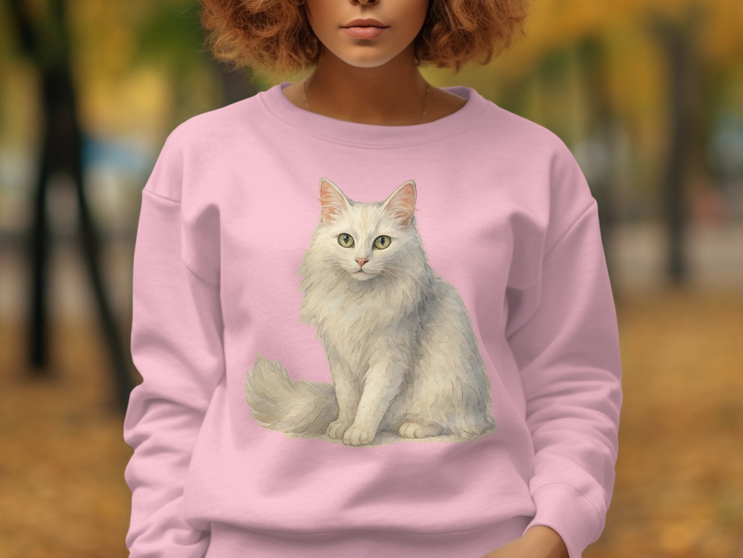 Cute Fluffy Cat Print on Light Pink Sweatshirt product type