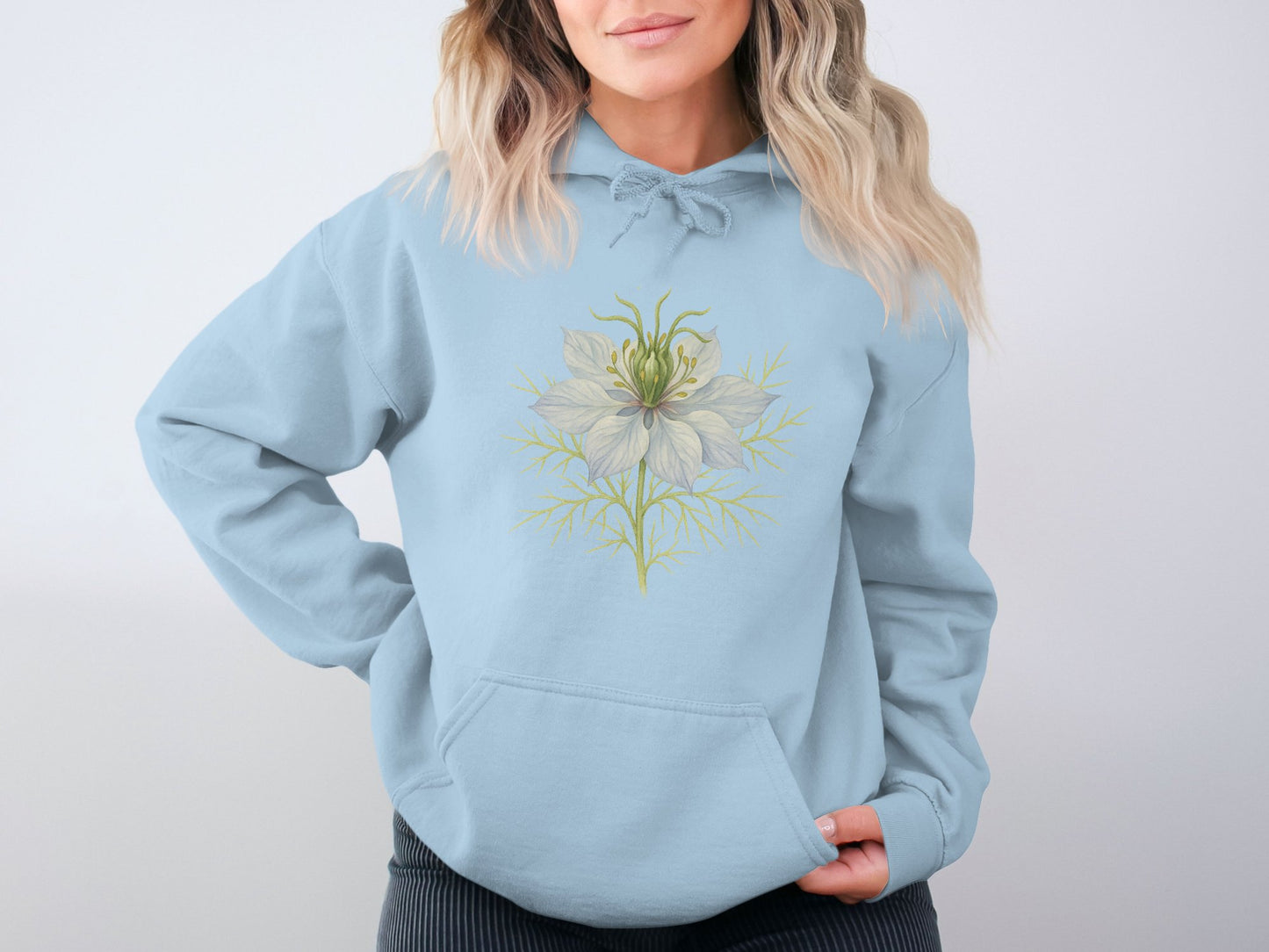 Blue Hoodie with White Flower Print product