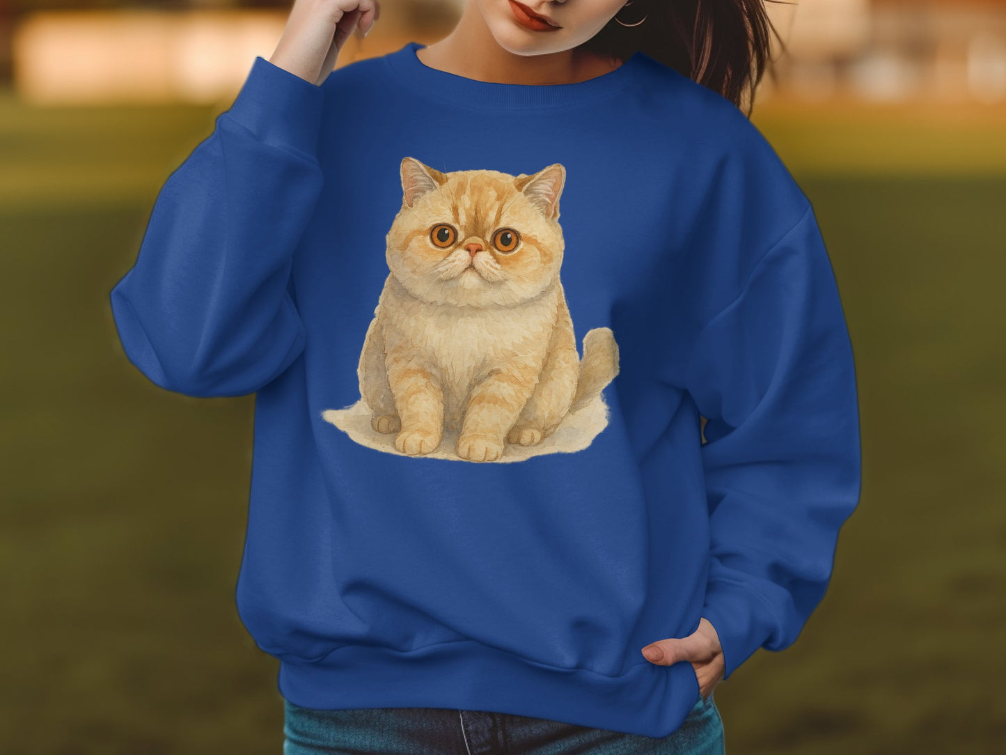 Cute Cartoon Cat Print Blue Oversized Sweatshirt product