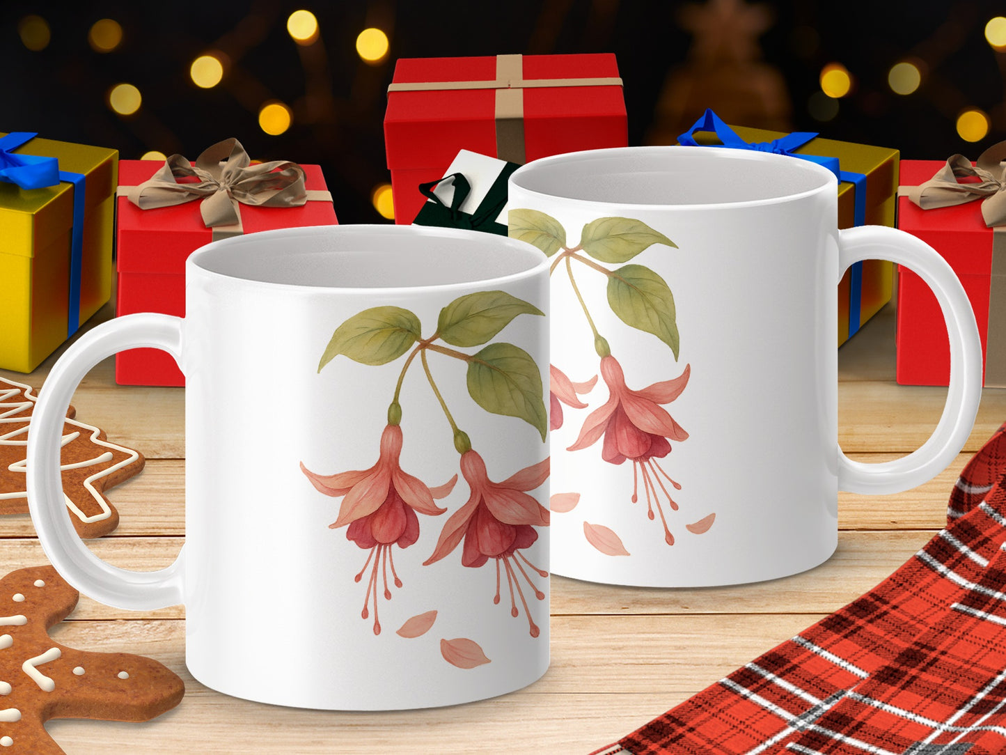 Fuchsia Flower Mug with Festive Holiday Design product