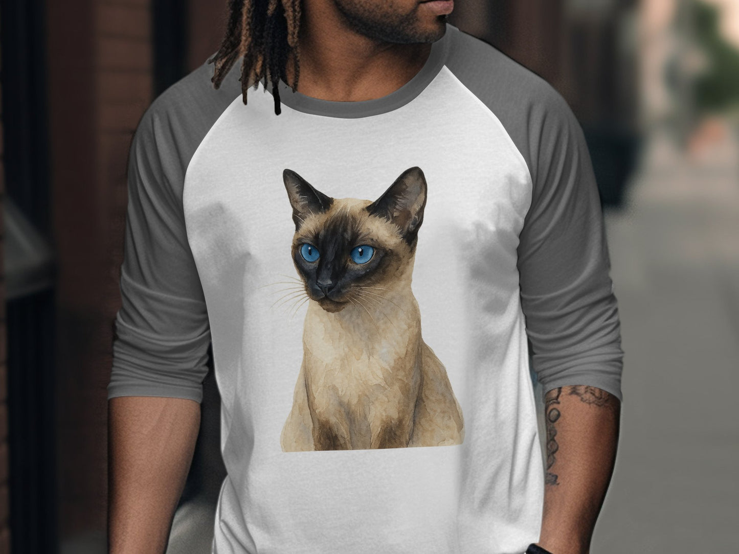 Beautiful Blue-Eyed Siamese Cat Print Raglan Shirt Product