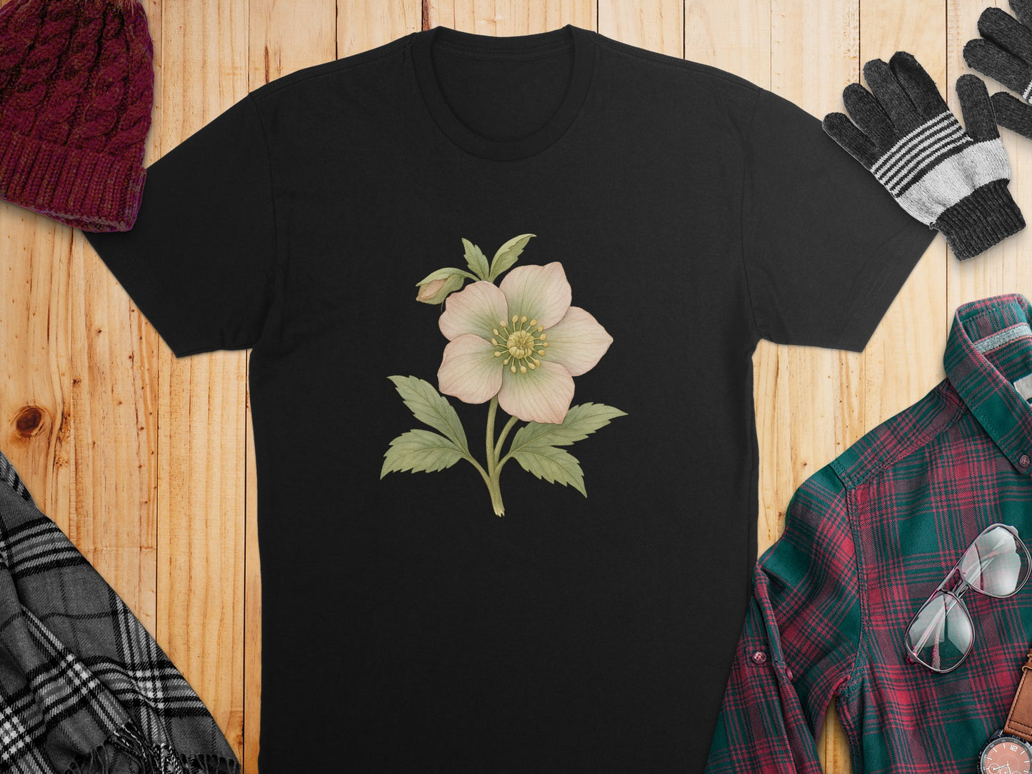 Beautiful Flower Graphic on Black Tee Shirt product type
