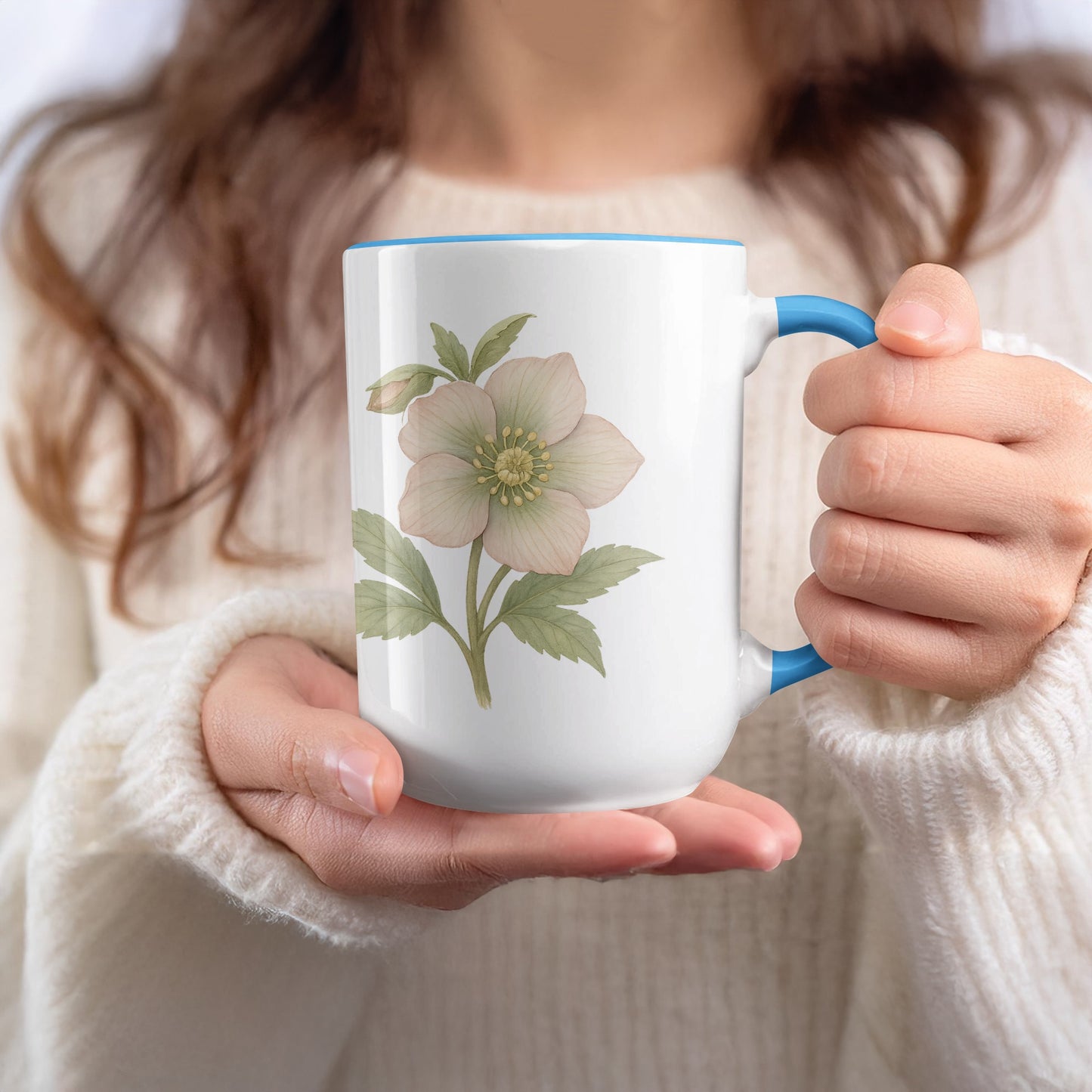 Floral Design with Green Leaves on Mug product type