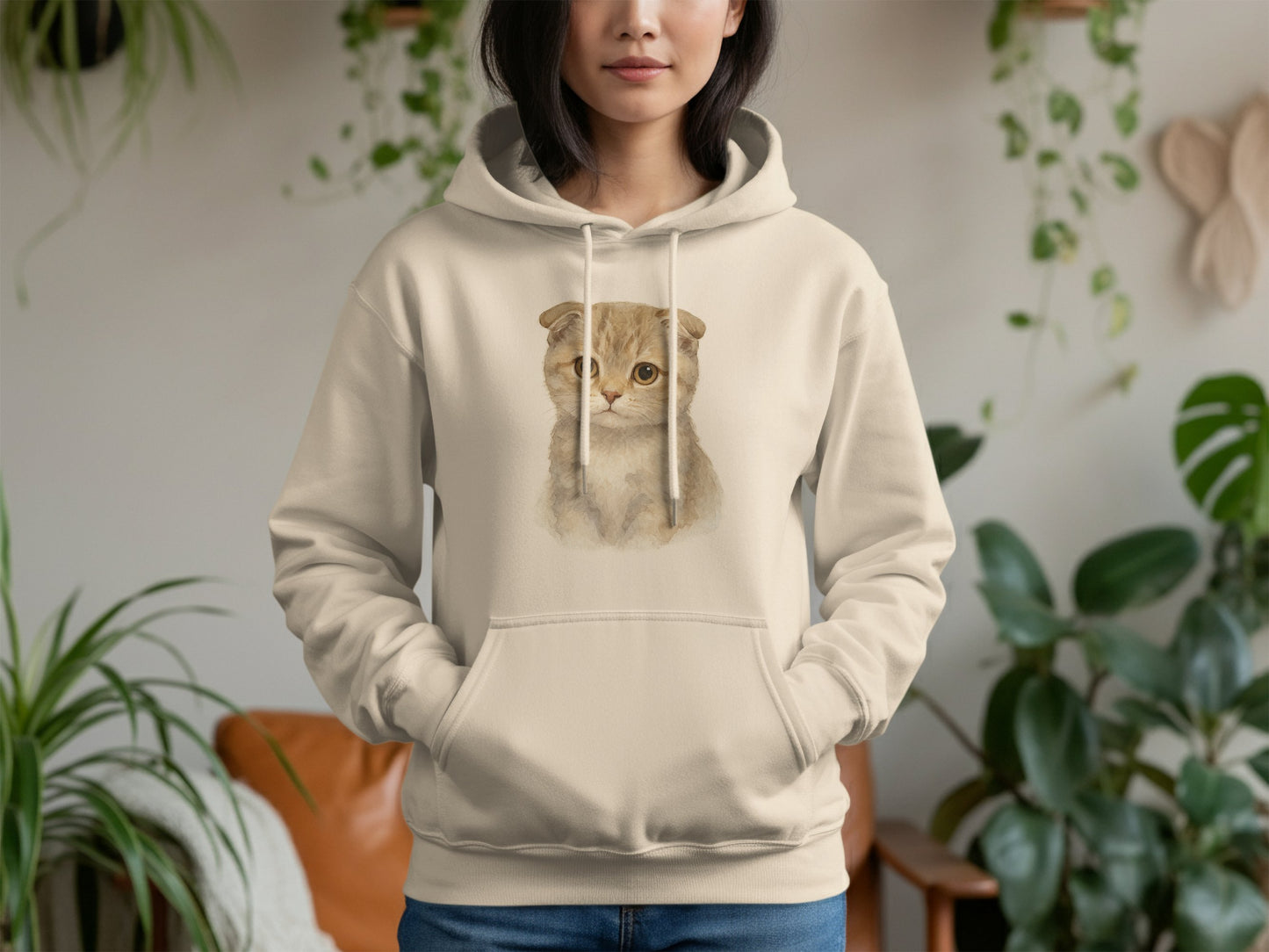 Cute Cat Design Cozy Beige Hoodie product