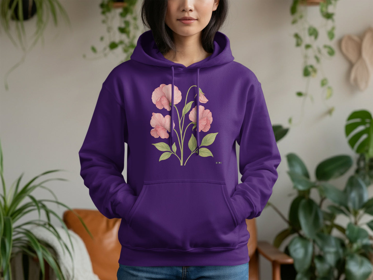 Floral Design Purple Hoodie Perfect Casual Wear product