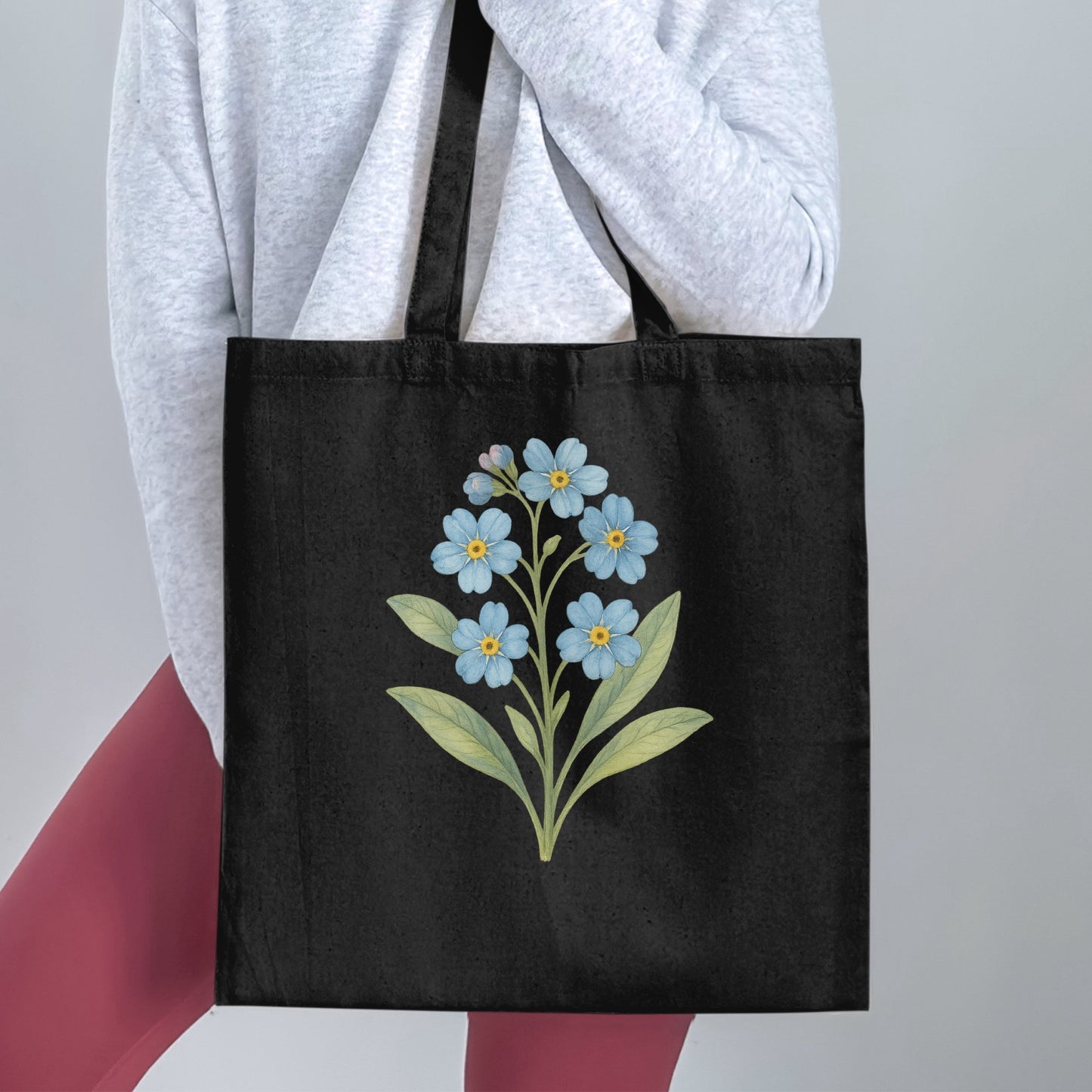 Floral Design on Black Background Tote Bag product type