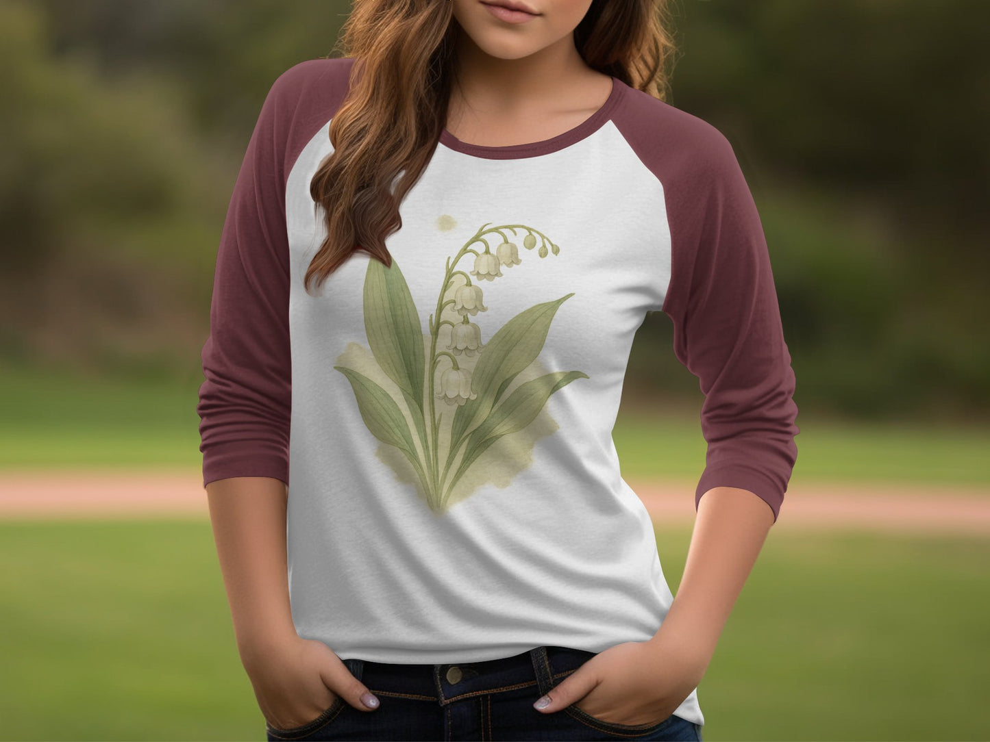 Elegant Floral Design Raglan Long Sleeve Shirt product type