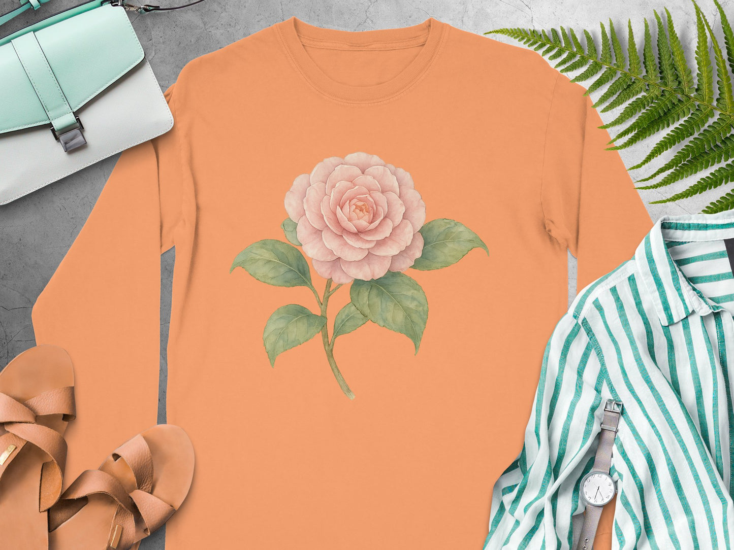 Floral Coral Long Sleeve Shirt Clothing Product