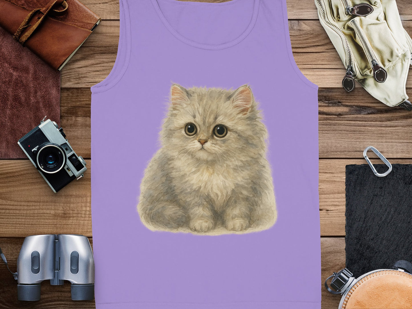 Cute Fluffy Kitten Graphic Print on Lilac Tank Top Product