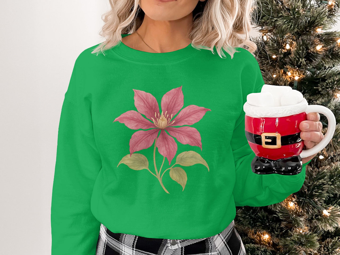 Festive Green Sweater with Beautiful Floral Design product