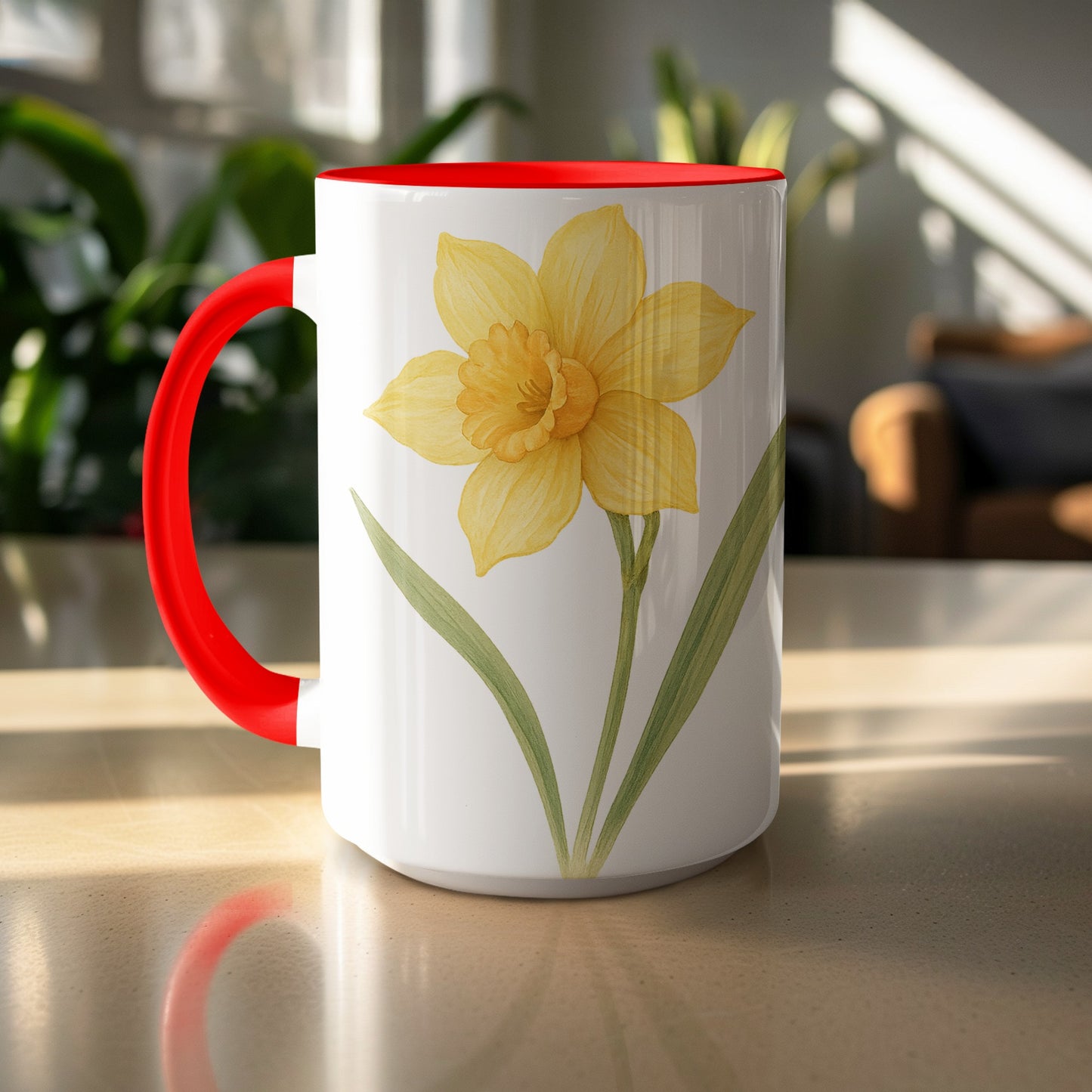 Daffodil Flower Print Red Handle Mug Home Decor product