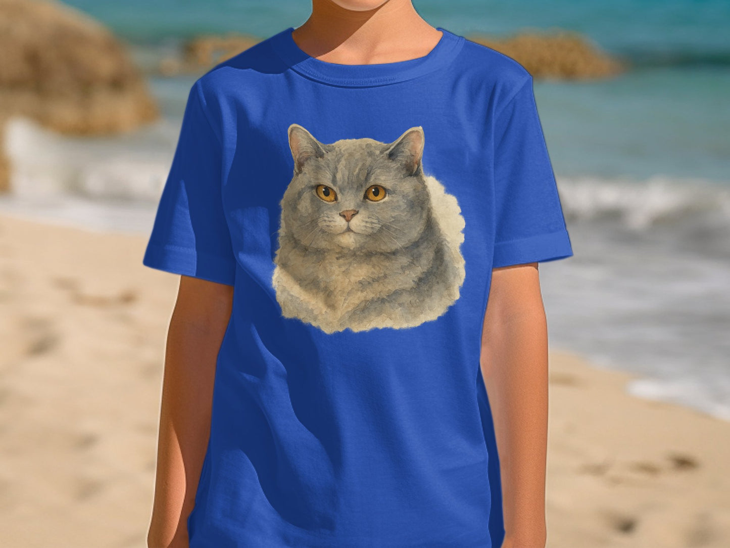 Blue Shirt featuring Realistic Cat Portrait Graphic product