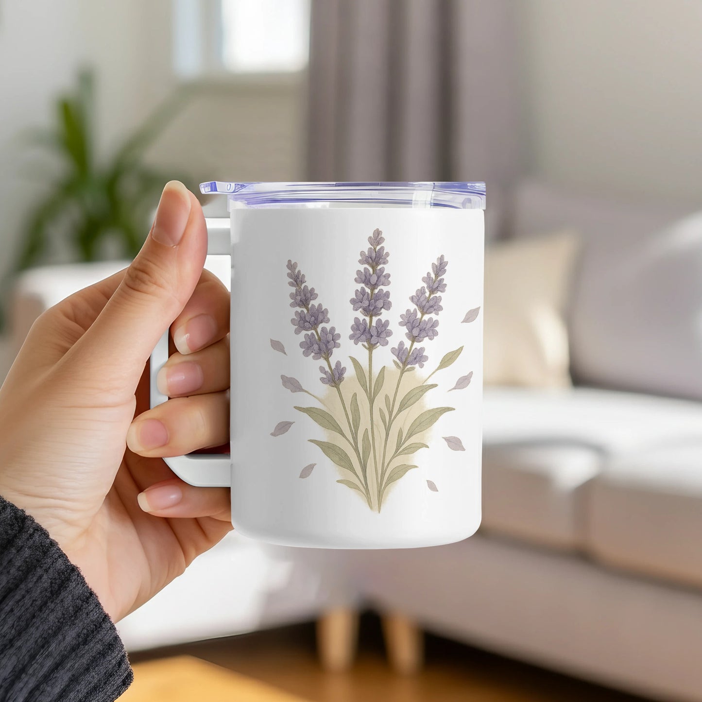Beautiful Lavender Design White Ceramic Mug product type