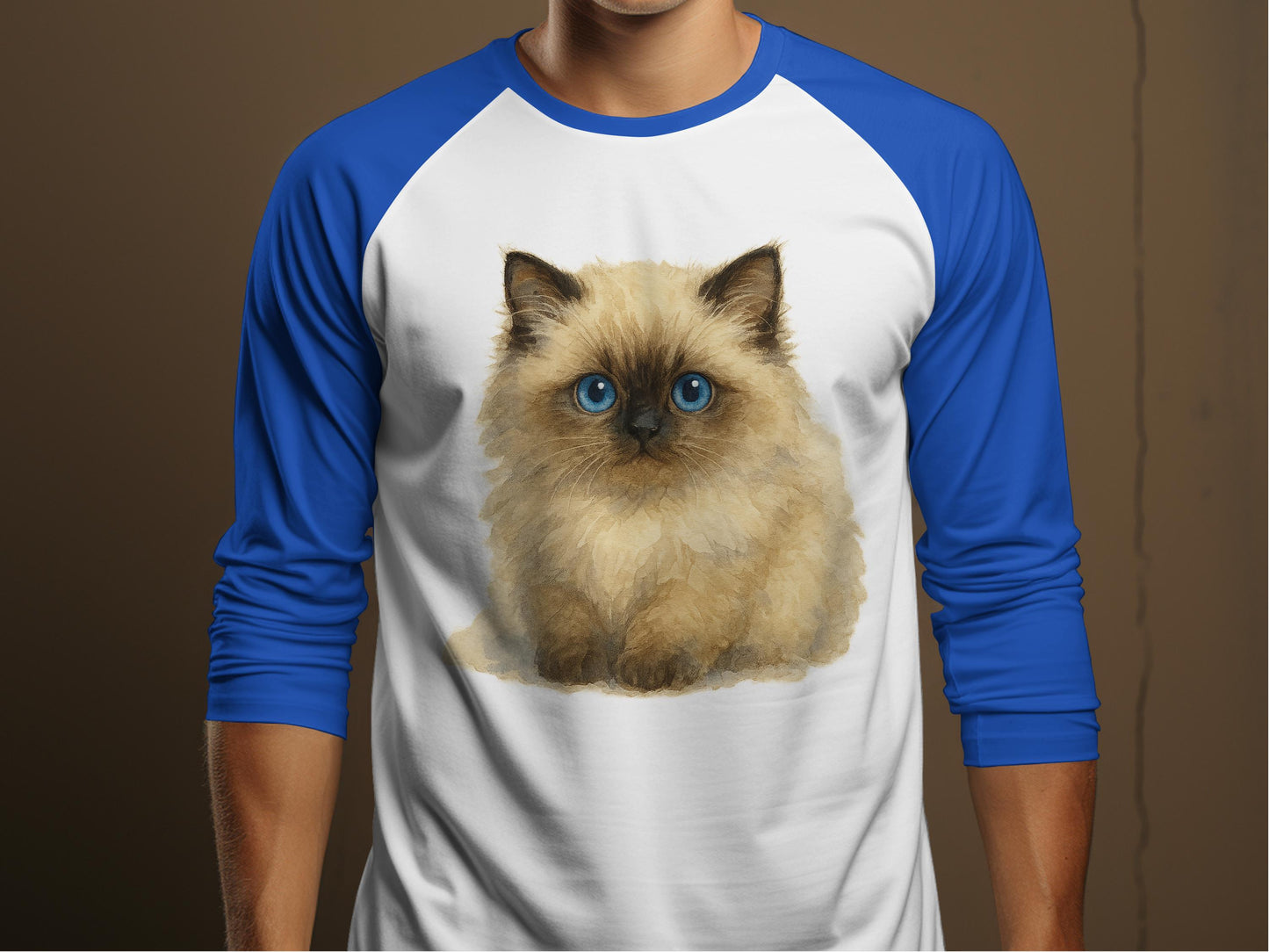 Adorable Fluffy Kitten Print Blue Sleeve Shirt product