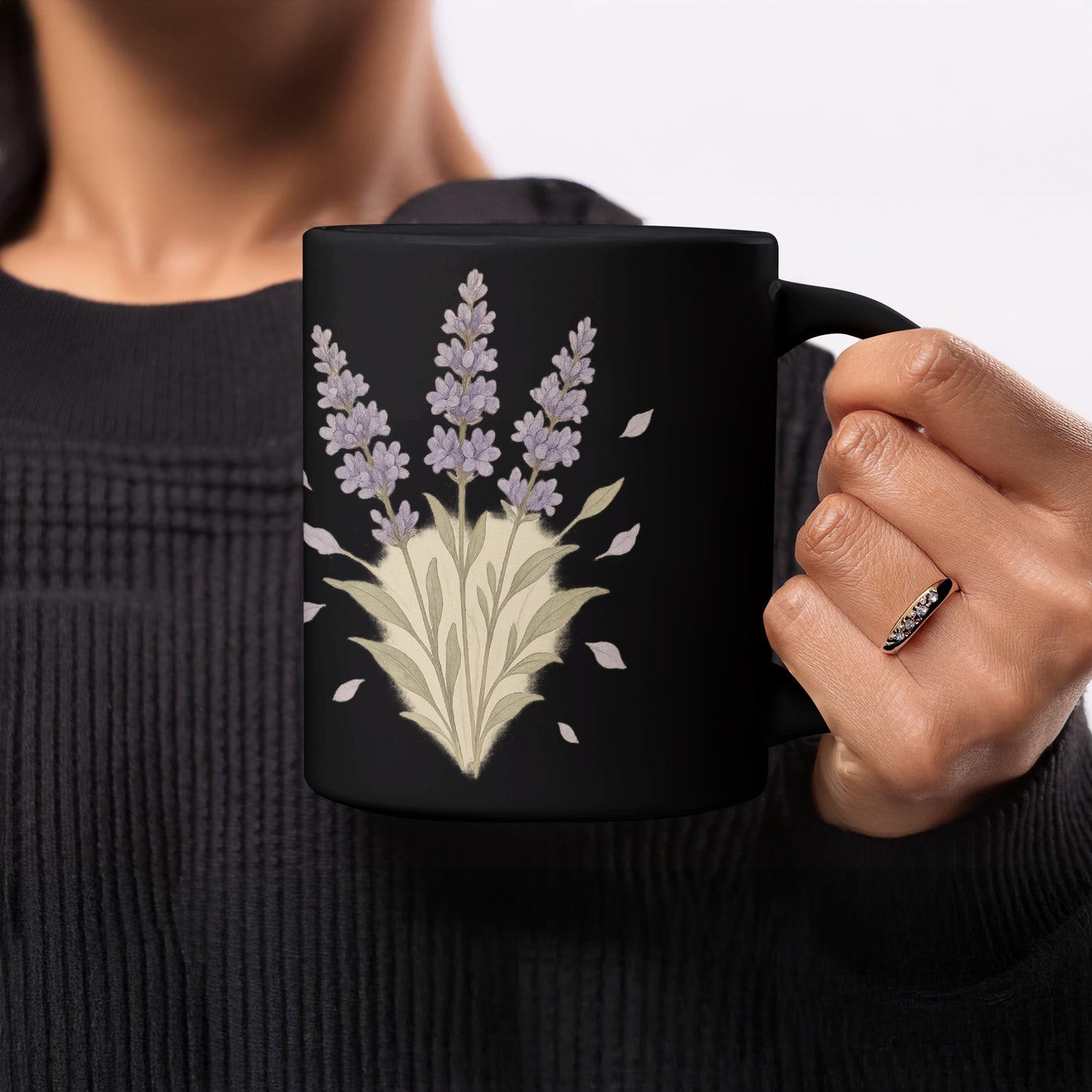 Lavender Floral Design Black Coffee Mug product type
