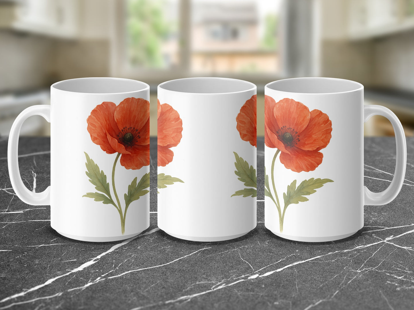 Beautiful Ceramic Mug with Red Poppy Design product type