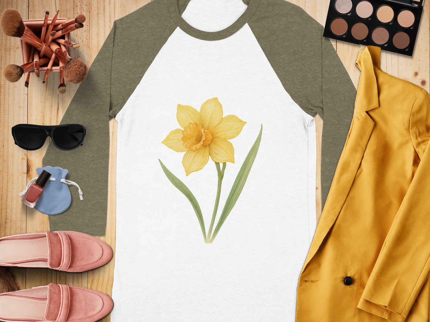 Elegant Yellow Daffodil Print Design Baseball Tee product type