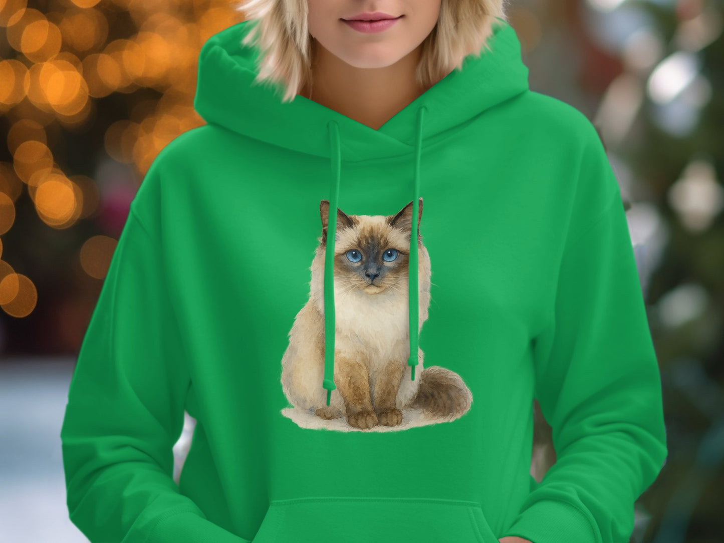 Cozy Green Hoodie with Adorable Siamese Cat product type