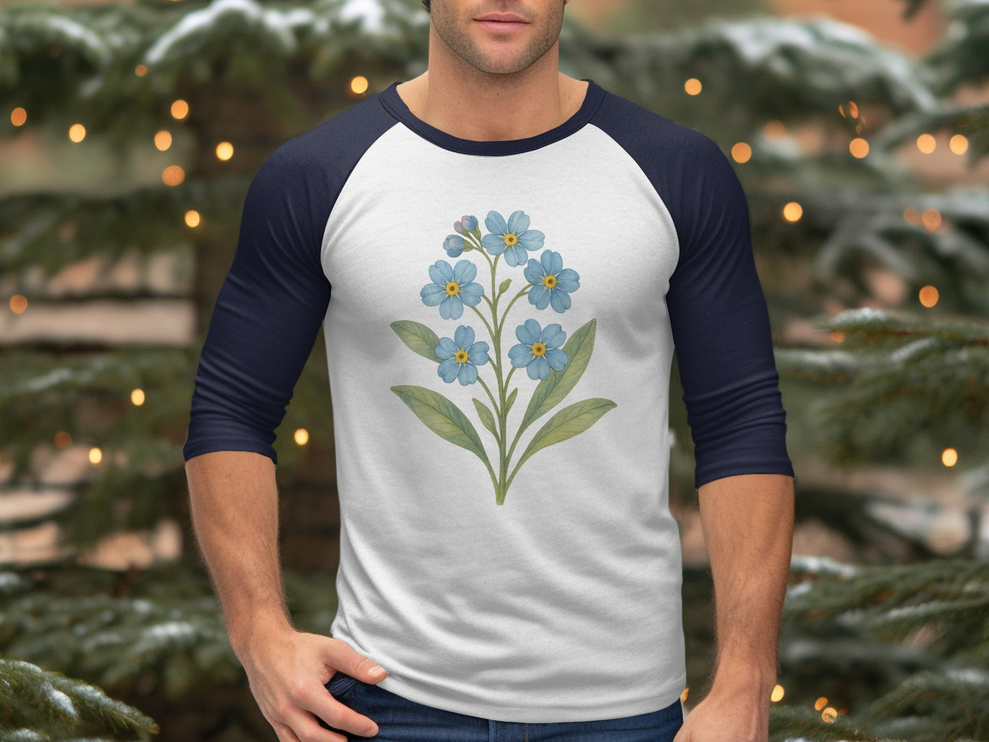 Forget Me Not Flower Design Men's Raglan Shirt product