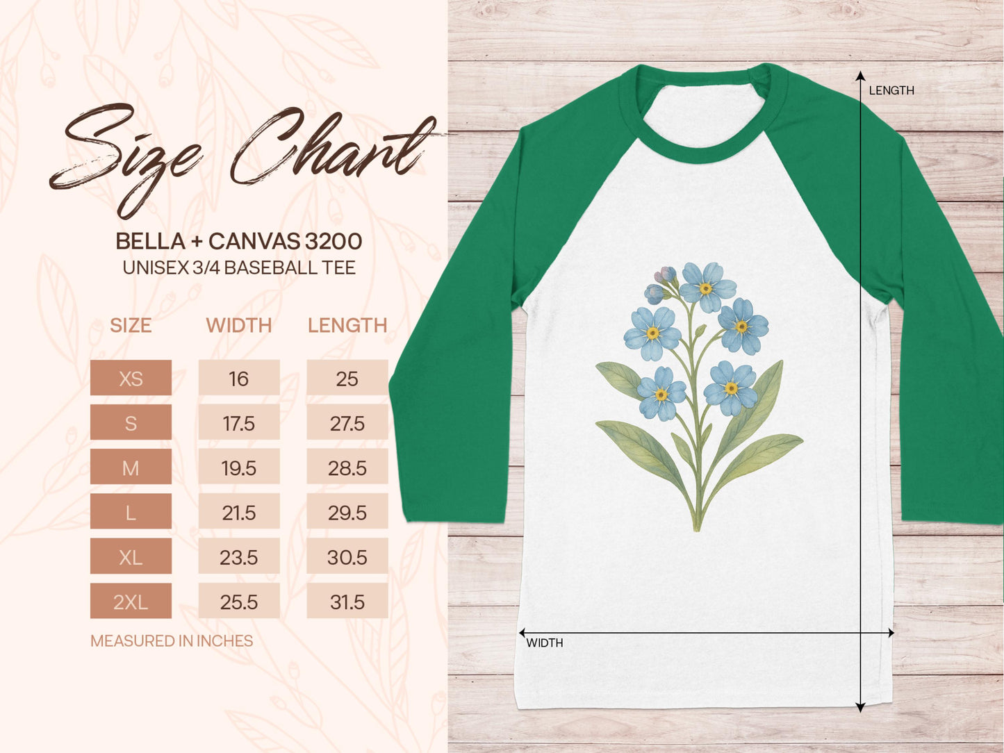 Flower Design Unisex 3/4 Baseball Tee Shirt product type