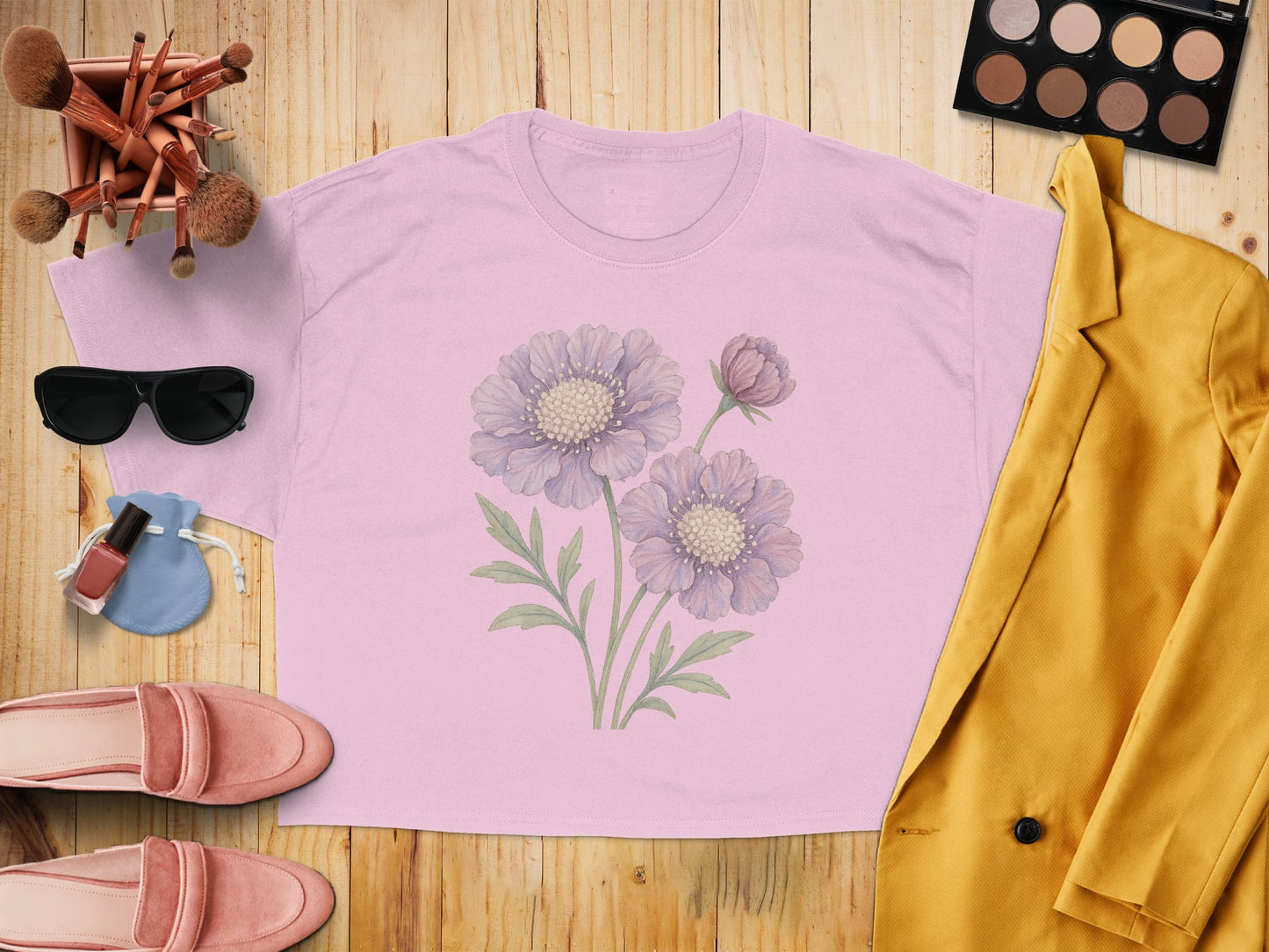 Purple Flower Graphic on Pink Women's T-Shirt product