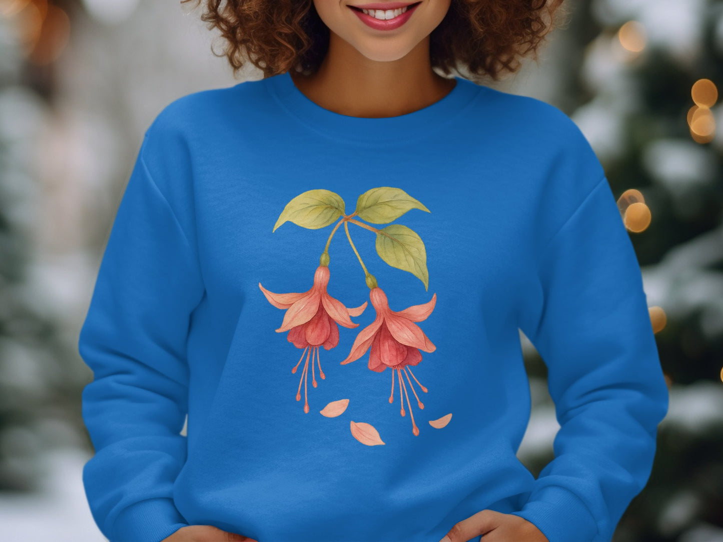 Floral Fuchsia Design on Blue Sweatshirt product type