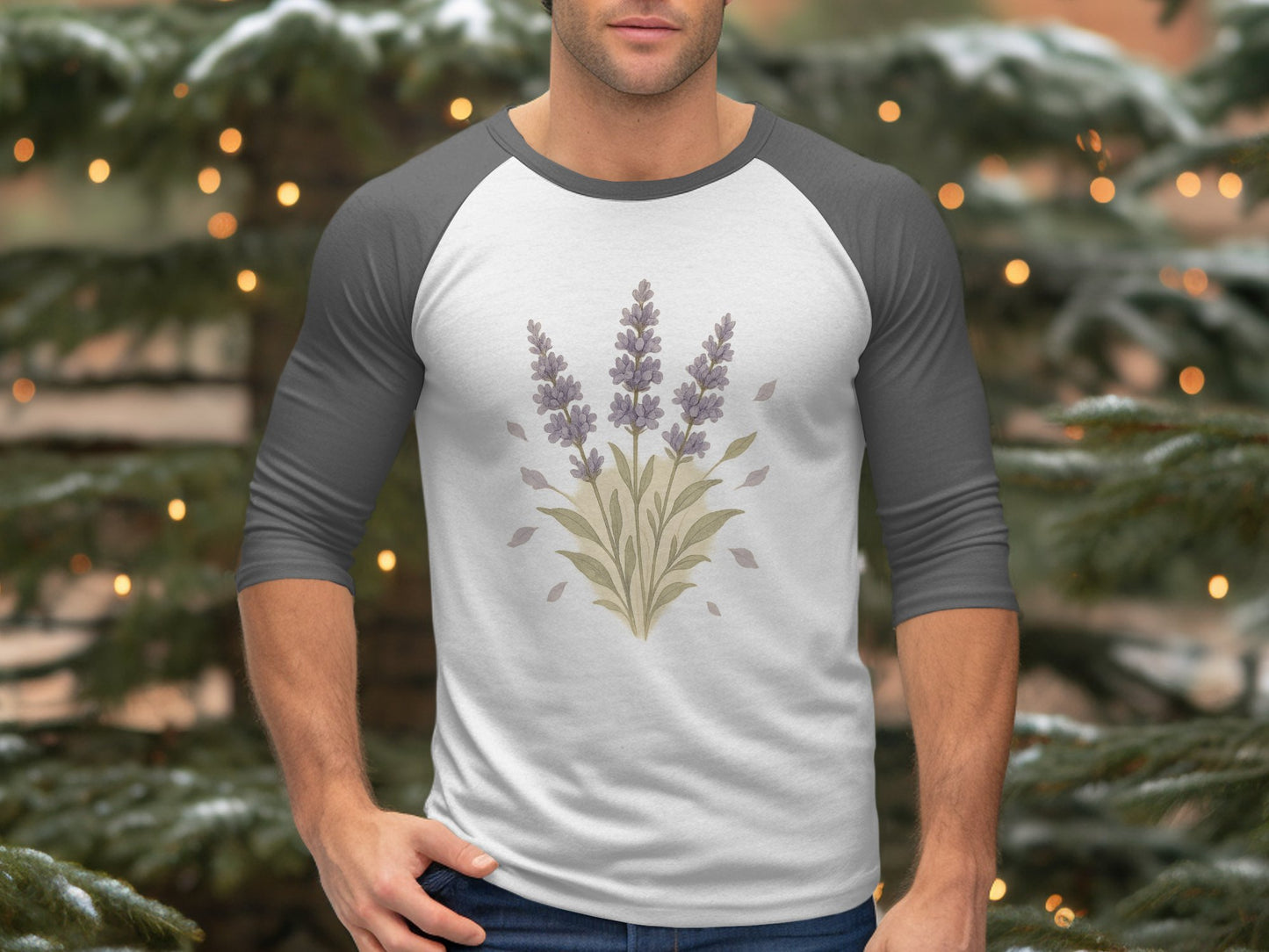 Lavender Floral Design Men's Raglan T-shirt product