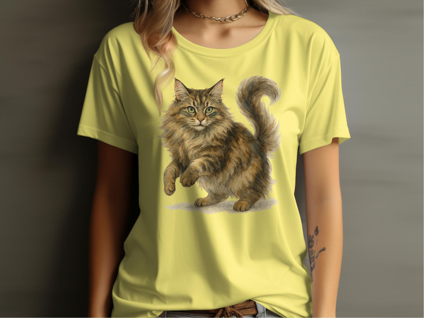 Adorable Playful Cat Design Yellow T-shirt product