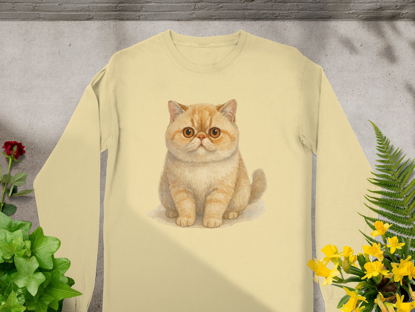 Cute Round-Faced Cat Illustration Long Sleeve Shirt product type