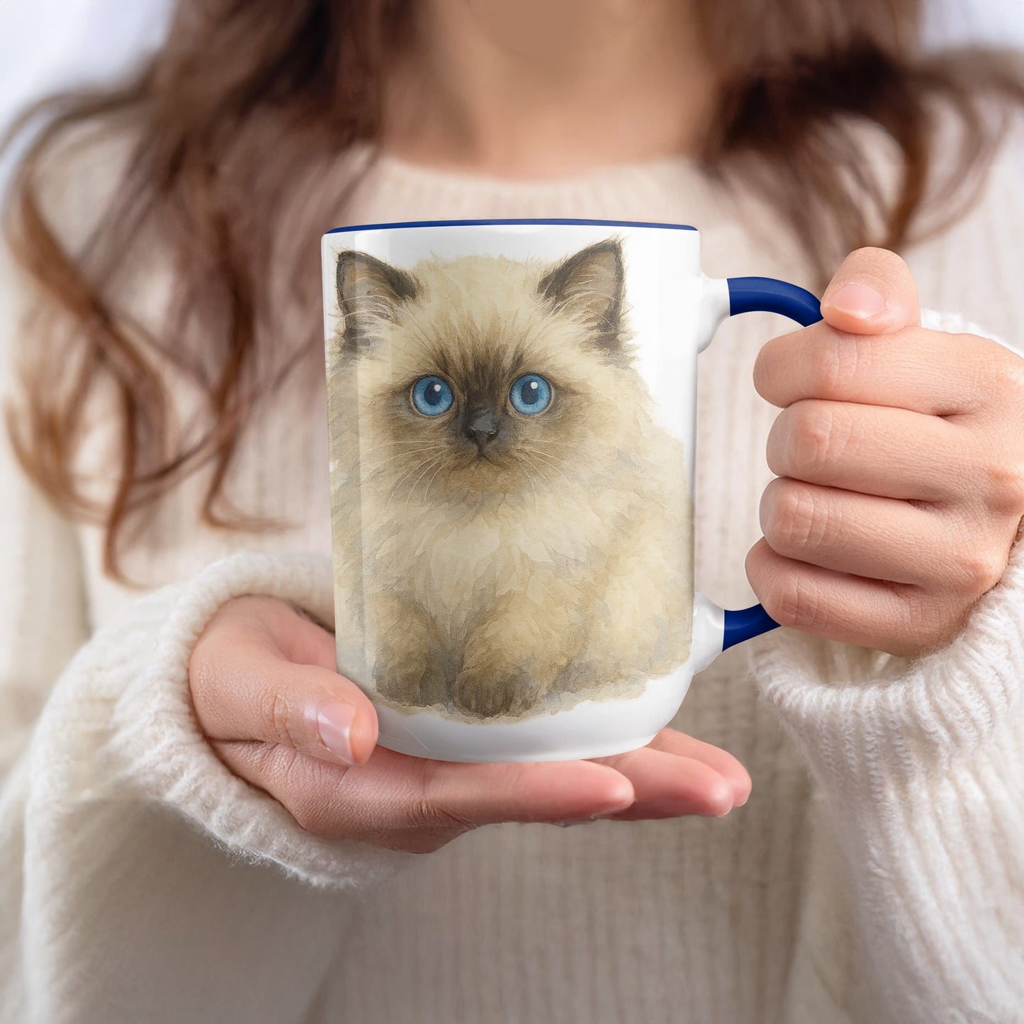 Cute Fluffy Blue-Eyed Kitten Design Ceramic Mug product
