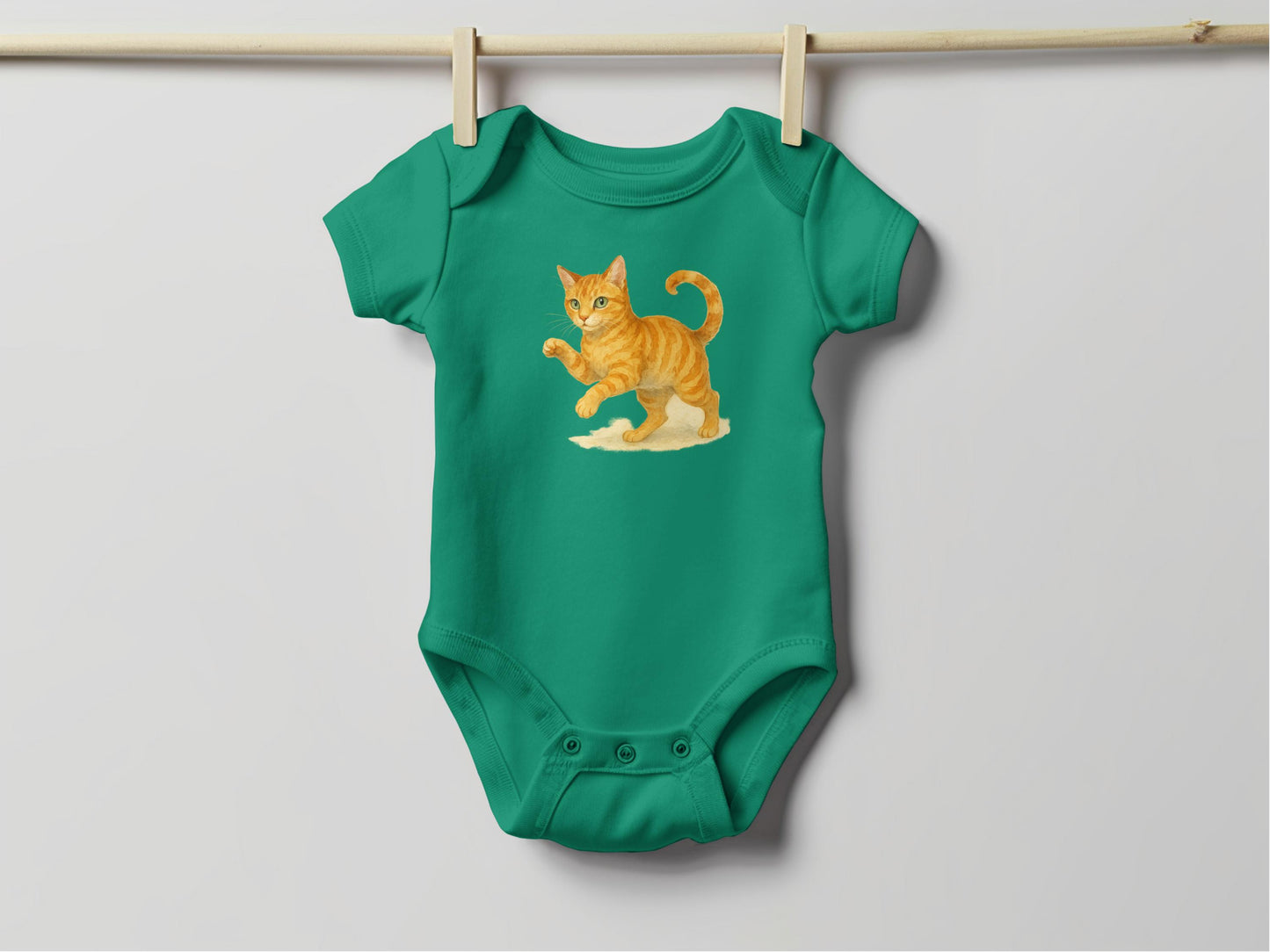 Cute Green Onesie Featuring Playful Cat Print product type