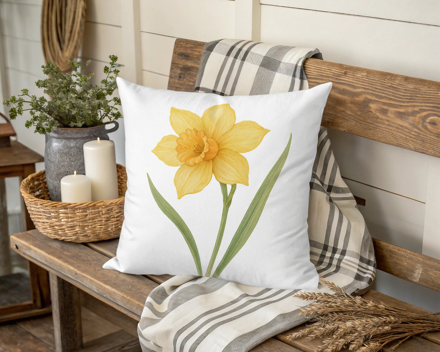Beautiful Decorative Pillow Cover with Daffodil Print product