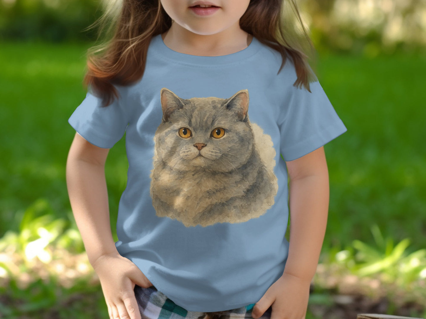 Adorable Cat Print Blue T-Shirt for Children Product Type