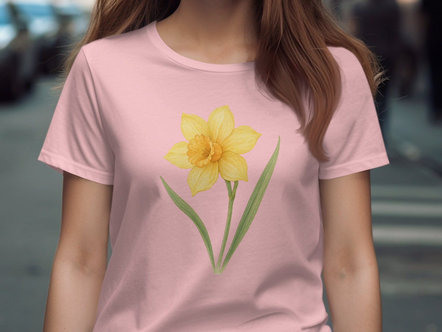 Beautiful Yellow Daffodil Design on Pink Shirt product