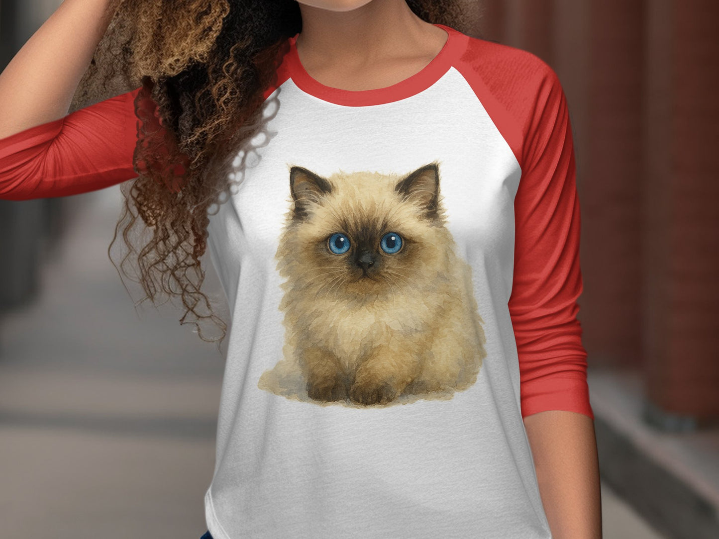 Cute Fluffy Kitten Design on Raglan Sleeve Shirt product