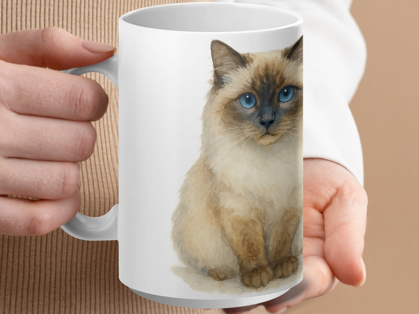 Cute Blue-Eyed Cat Artwork Printed on White Mug product