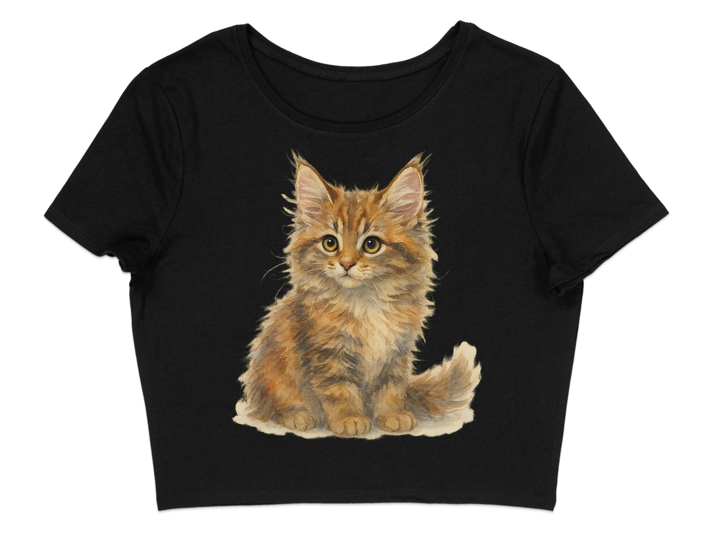Cute Furry Kitten Illustration Black Crop Top product type