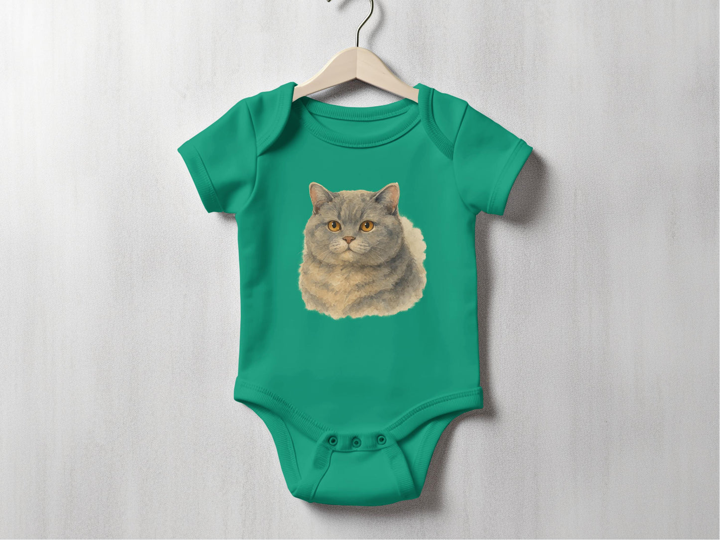 Adorable Green Onesie with Cute Cat Design product type
