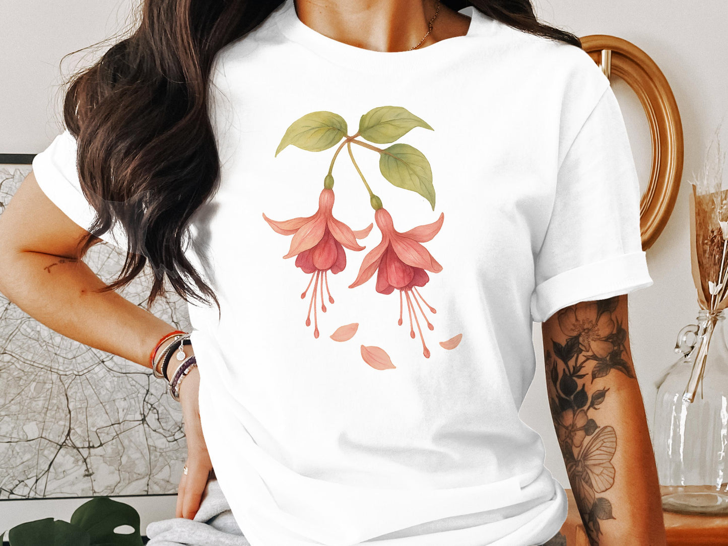 Fuchsia Floral Design White Graphic Tee product type
