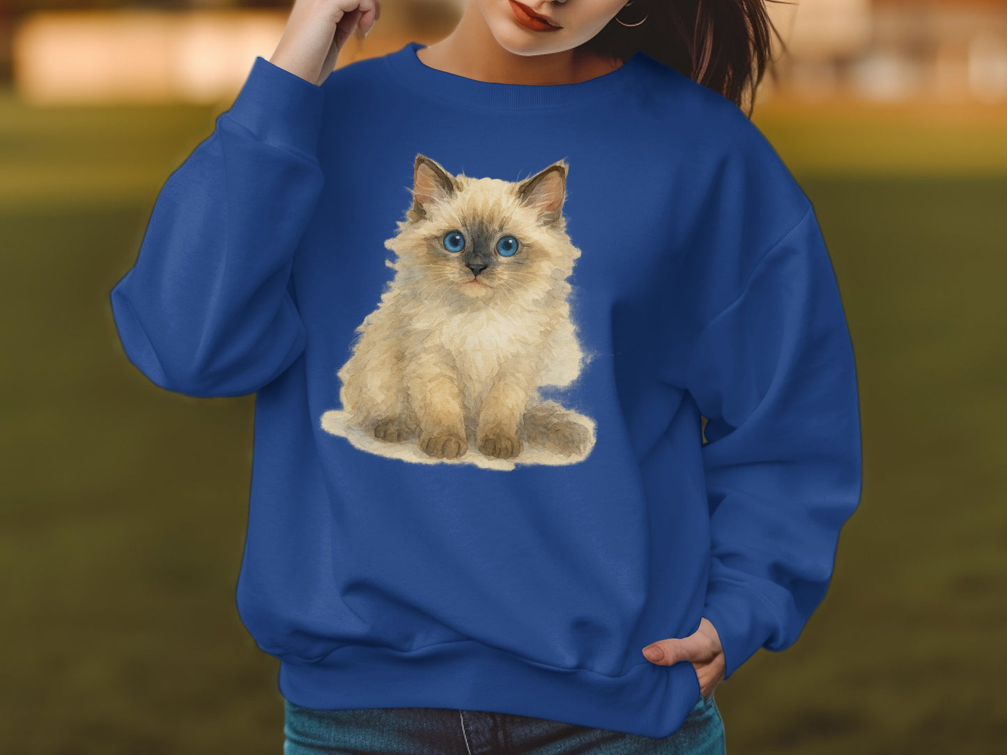 Cozy Blue Sweatshirt with Adorable Kitten Design product