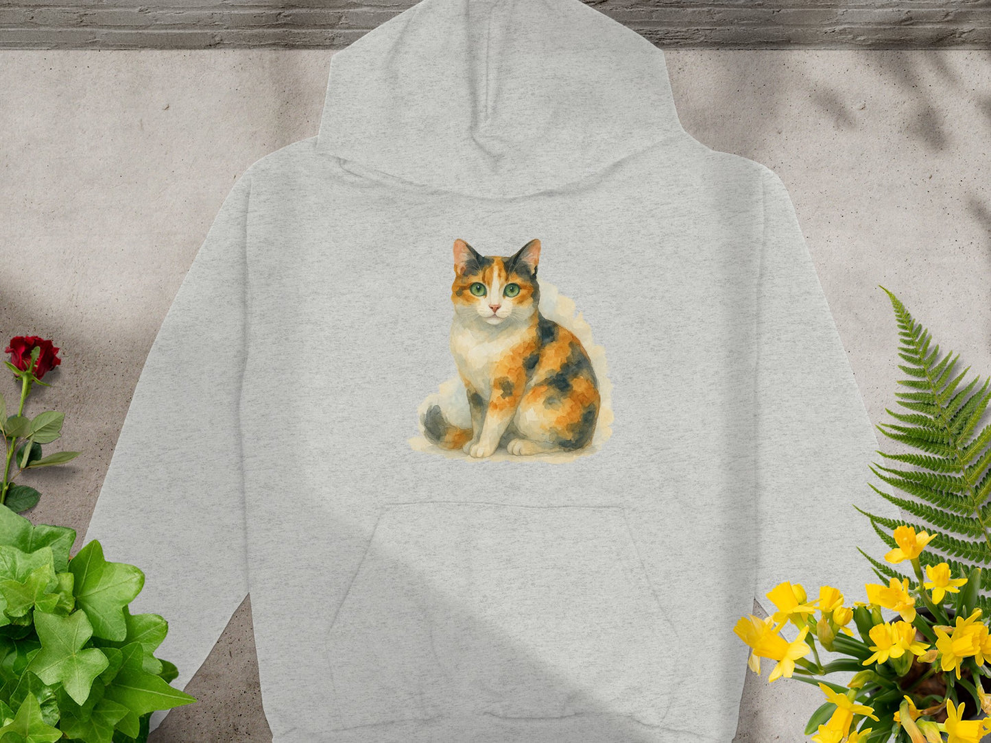 Cozy Hoodie with Adorable Calico Cat Design product type