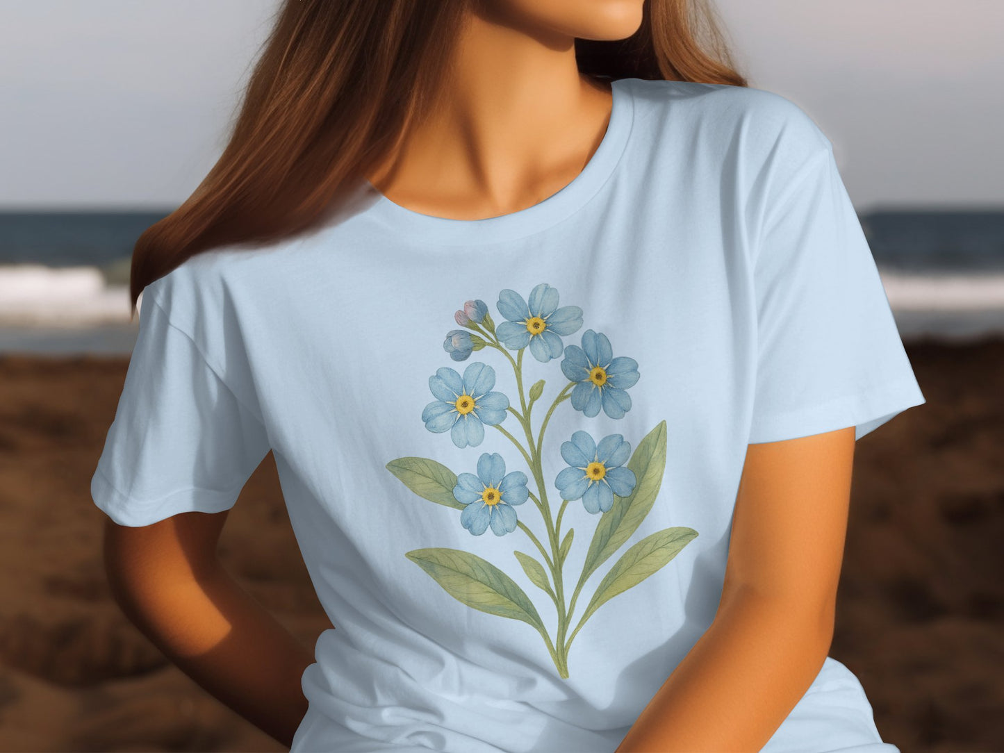 Blue Floral Design Graphic Printed T-Shirt product type