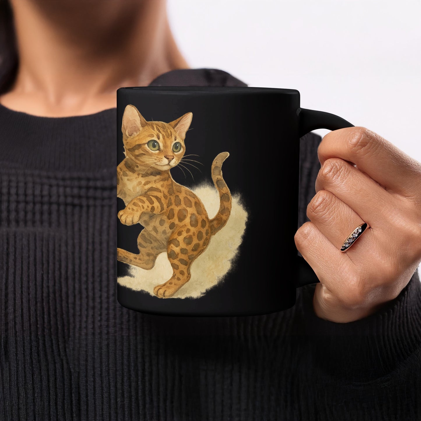 Cute Kitten Illustration Black Coffee Mug product