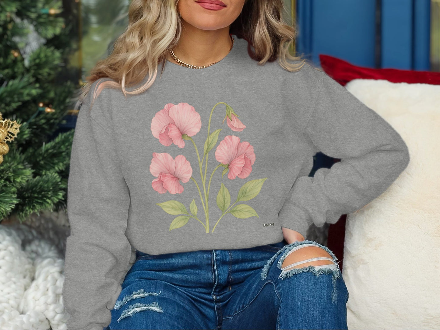 Floral Pink Flower Design on Grey Sweatshirt product