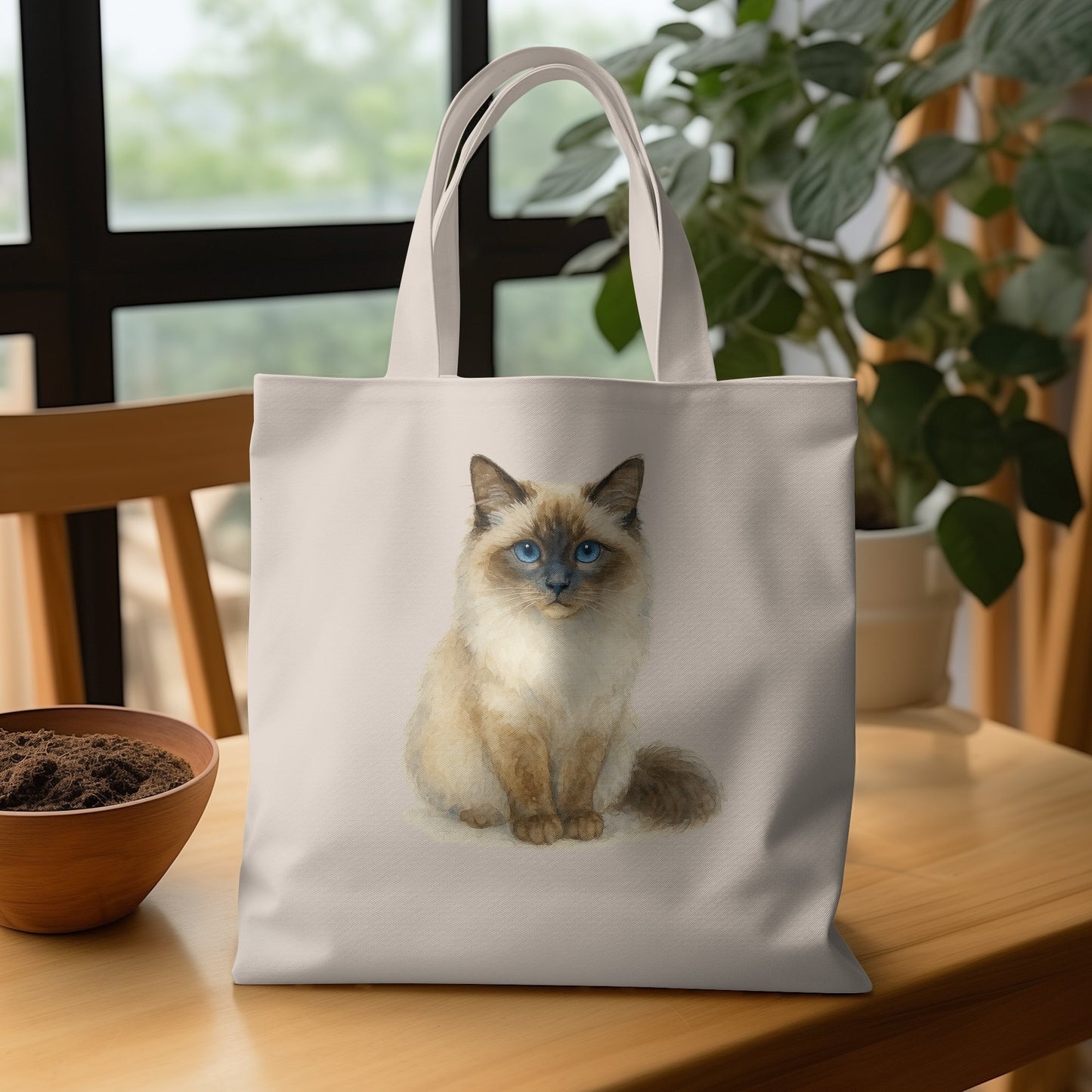 Ragdoll Cat Illustration on White Tote Bag product