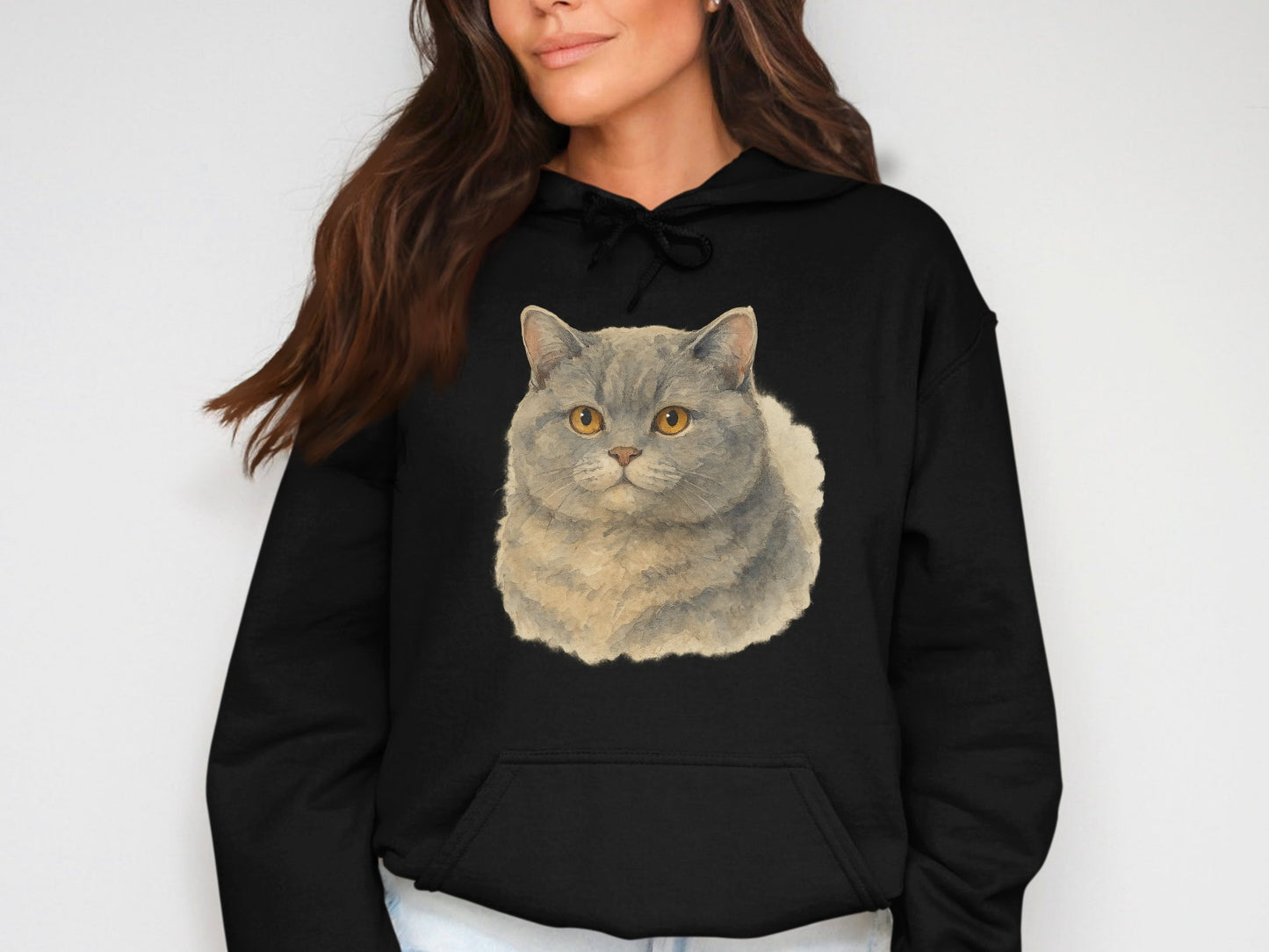 Adorable Cat Graphic Print Black Hoodie Product