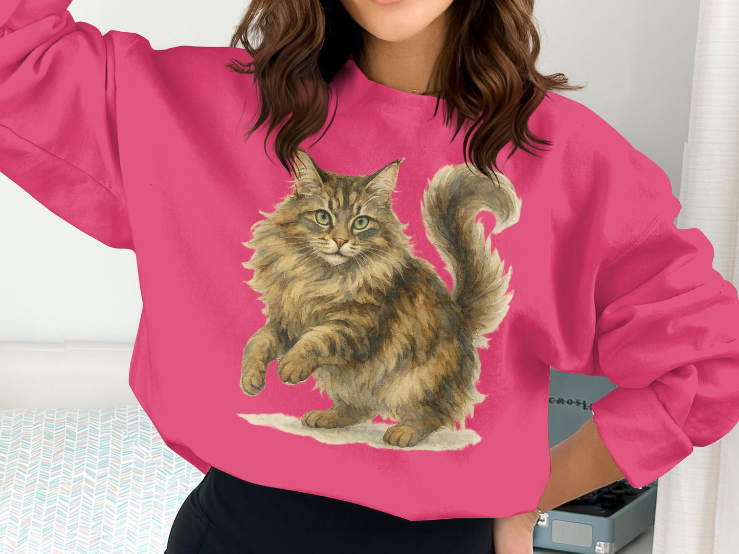 Adorable Cat Print on Bright Pink Sweatshirt product type