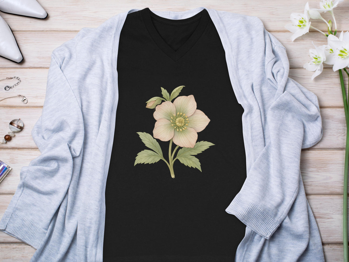 Beautiful Pale Flower Design on Black Background product type