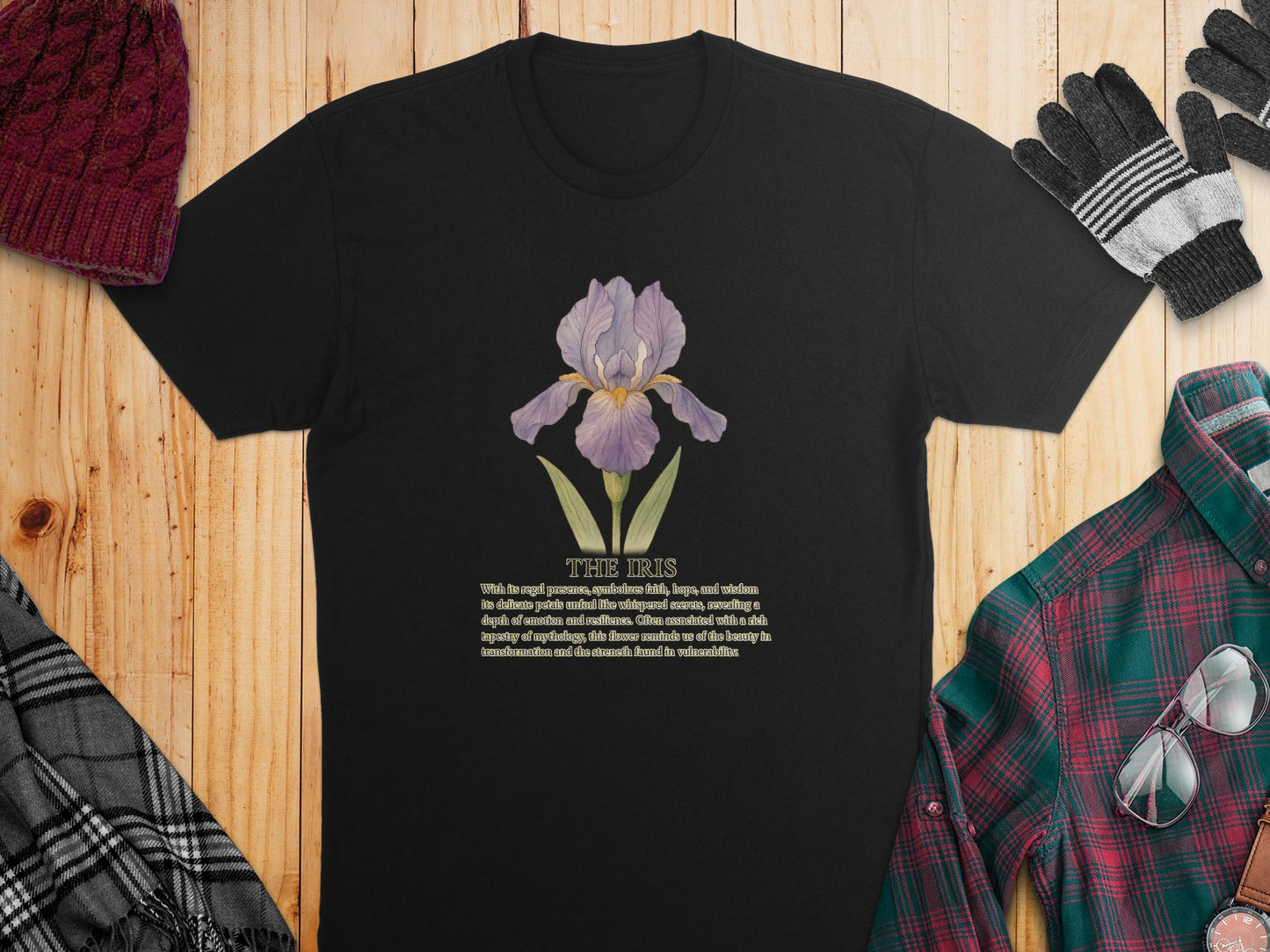 The Iris Flower Image Printed Black T-Shirt product