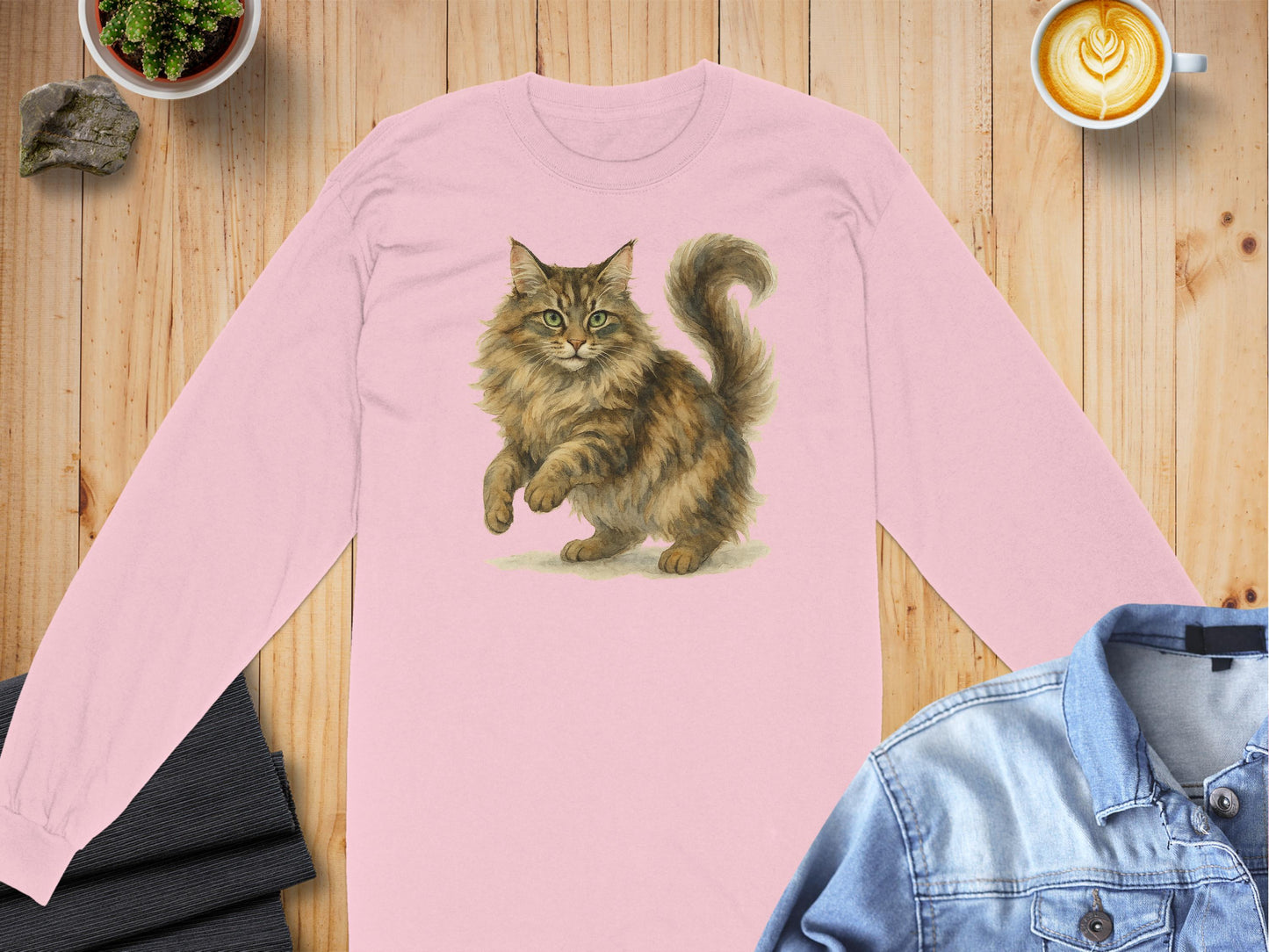 Adorable Cat Print Long Sleeve Shirt Stylish Casual product type